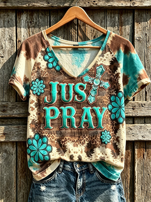 Women's Western Style Retro Pattern Printed Casual Short Sleeve T-Shirt