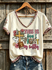 Women's retro western style faith slogan pattern printed casual short-sleeve T-shirt