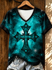 Women's Vintage Western Faith Printed V-neck T-shirt
