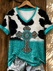 Women's Vintage Western Faith Printed V-neck T-shirt