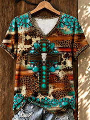 Women's Vintage Western Faith Printed V-neck T-shirt
