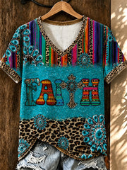 Women's Vintage Western Faith Printed V-neck T-shirt