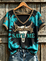 Women's retro western style faith slogan pattern printed casual short-sleeve T-shirt