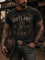 Men's Retro Western Cowboy Skull Graphic Distressed T-Shirt