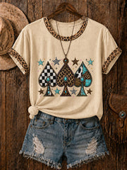 Women's Western Card Print Casual T-Shirt