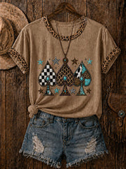 Women's Western Card Print Casual T-Shirt