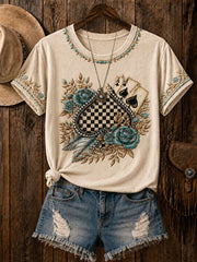 Women's Western Card Print Casual T-Shirt