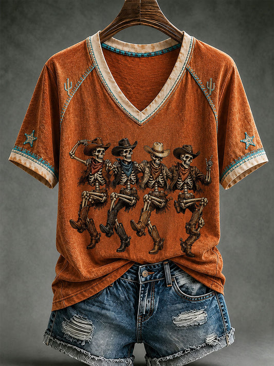 Women's Western Cowboy Skeleton T-shirt