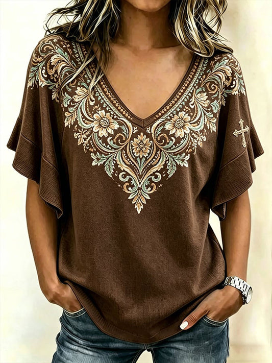 Women's Western Flowers Hang Shot Short Sleeve T-Shirt