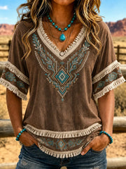 Women's Vintage Western  Art  Cotton-Linen Shirt