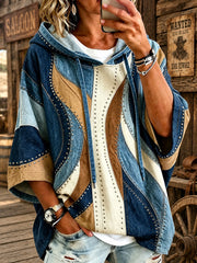 Women's Retro Western Style Contrasting Loose Hoodie