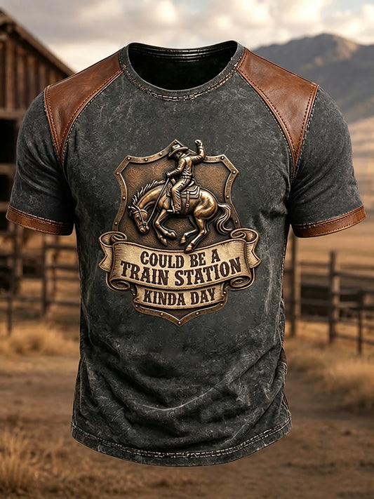 Men's Vintage Western Style Printed T-shirt