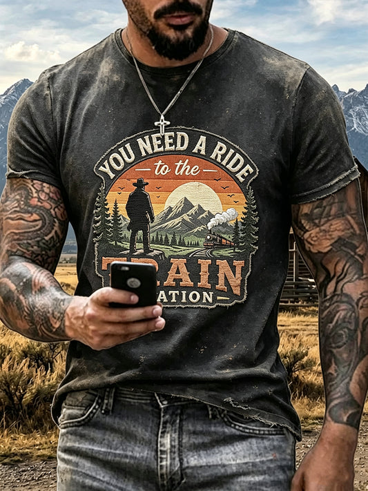 Men's Vintage Western Style Printed T-Shirt