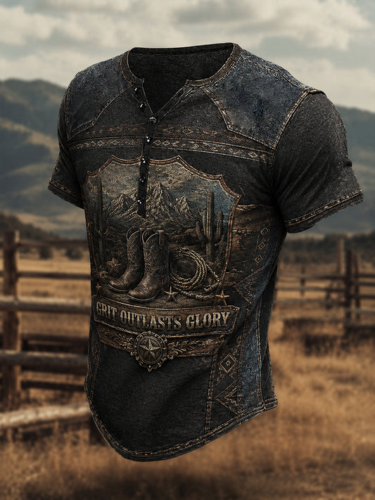 Men's Vintage Western Style Printed T-Shirt