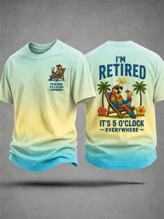 Men's I'm Retired It's 5 O'clock Everywhere Parrot Print Casual Tee