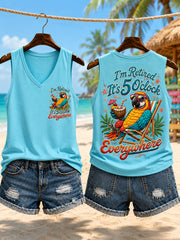 Women's I'm Retired It's 5 O'clock Everywhere Parrot Print Casual Vest