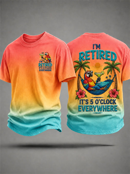 Men's I'm Retired It's 5 O'clock Everywhere Parrot Print Casual Tee