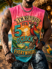 Men's I'm Retired It's 5 O'clock Everywhere Parrot Print Casual Vest