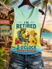 Women's I'm Retired It's 5 O'clock Everywhere Parrot Print Casual V-Neck Vest