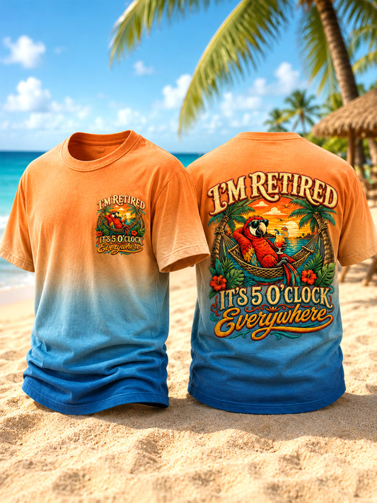 Men's I'm Retired It's 5 O'clock Everywhere Parrot Print Casual Tee