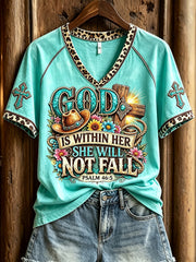 Women's Western God Is Within Her She Will Not Fall Print V-neck Short-sleeved T-shirt
