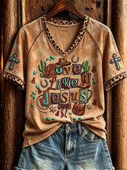 Women's Love Like Jesus Western Elements Leopard Print short-sleeved T-shirt