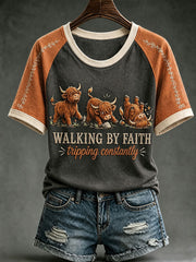 Women's Walk By Faith Tripping Constantly Highland Cow T-shirt