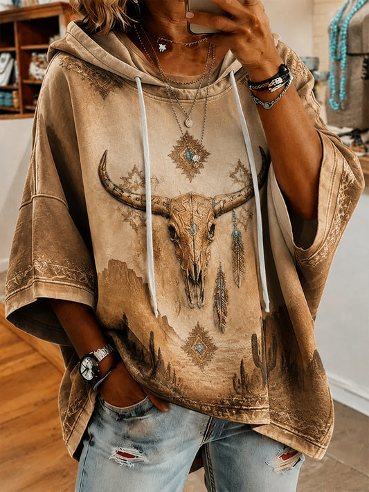 Women’s Vintage Western Printed Short-Sleeve Hoodie