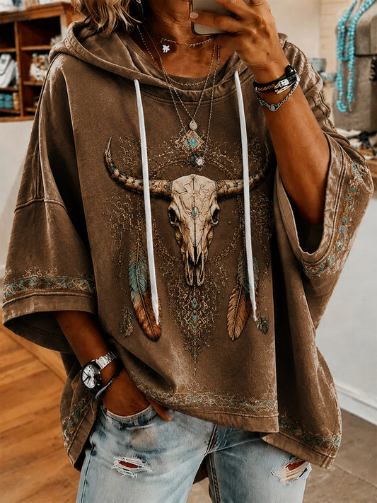 Women’s Vintage Western Printed Short-Sleeve Hoodie
