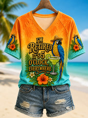 Women's I'm Retired It's 5 O'clock Everywhere Parrot  V-neck Short Sleeve T-shirt