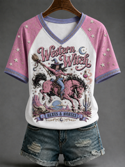 Women's Western Witch V-neck Off-shoulder Short-sleeved T-shirt