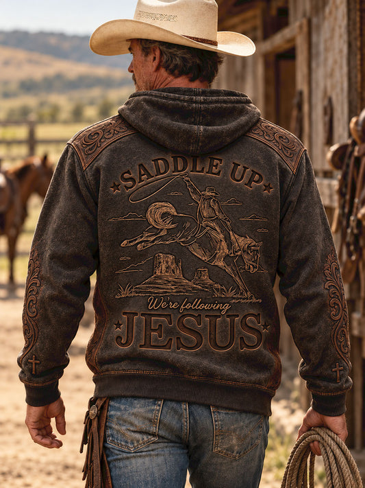 Men's Retro Westren Style Faith Lover Art Printed Hoddie