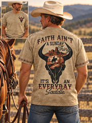 Men's Retro Western Style Faith Lover Art Printed T-shirt