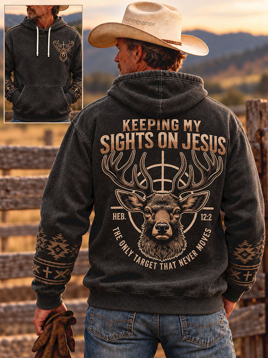 Men's Vintage Western Style Faith Lover Art Printed Hoodie