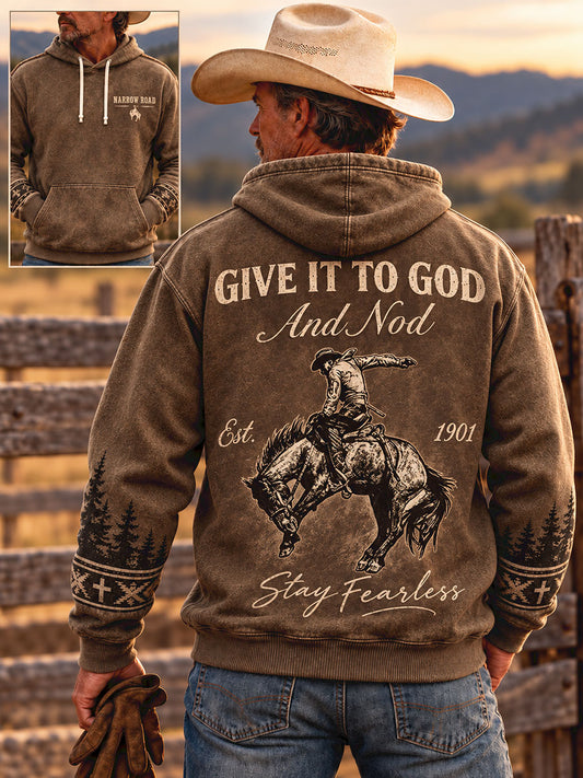Men's Vintage Western Style Faith Lover Art Printed Hoodie