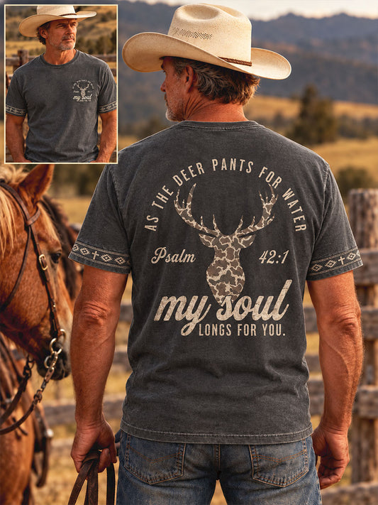 Men's Vintage Western Style Faith Lover Art Printed T-shirt
