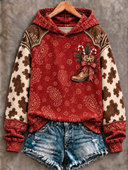 Women's Western Christmas  Boot &  Paisley Art  Hoodie