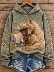 Women's Vintage Western Style Horses Lover Art Printed Sweatshirt