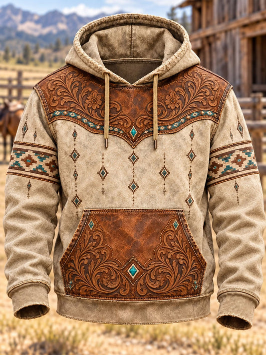Men's Western-style printed Hoodie with Pockets
