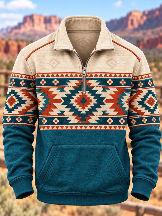 Men's Western-style printed Zip-Up Hoodie