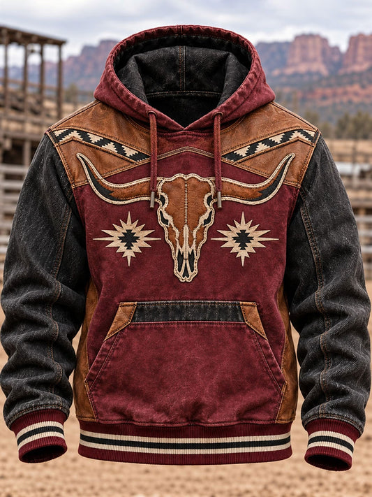 Men's Western-style printed Hoodie with Pockets