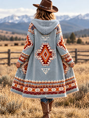Women's Western Aztec Print Casual Long Flannel Cardigan