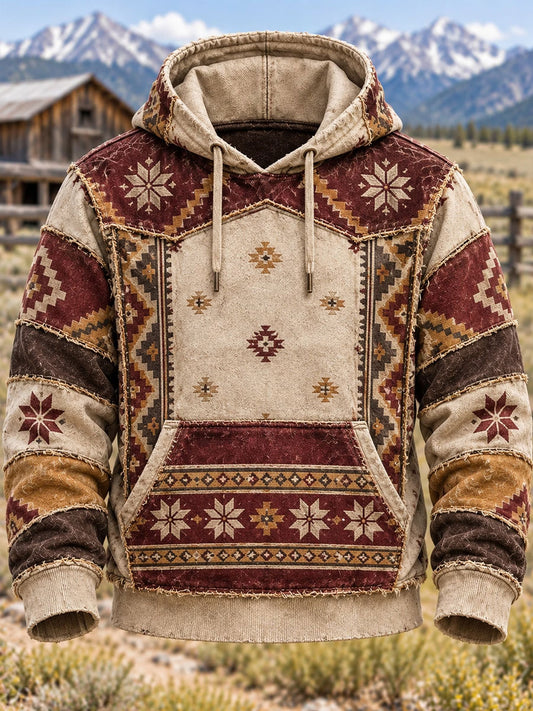 Men's Western-style printed Hoodie with Pockets