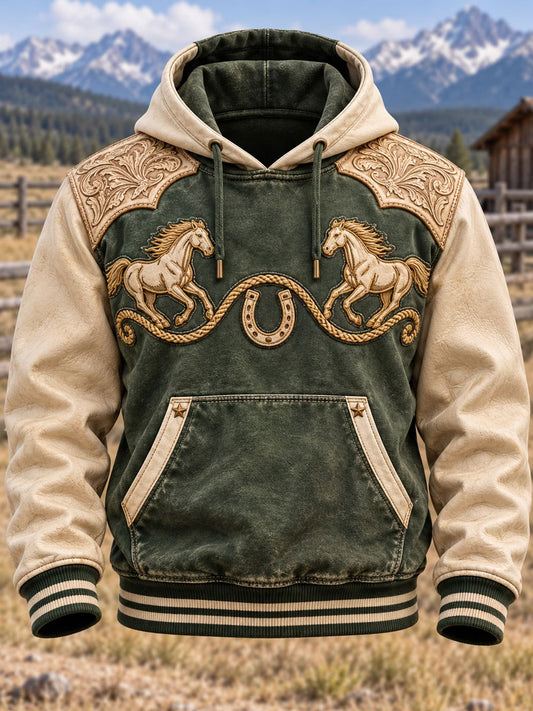 Men's Western-style printed Hoodie with Pockets