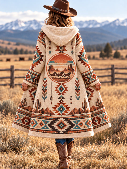 Women's Western Print Casual Long Flannel Cardigan