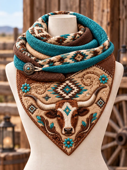 Unisex Retro Western Longhorn Print Scarf
