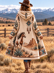 Women's Western Print Casual Long Flannel Cardigan